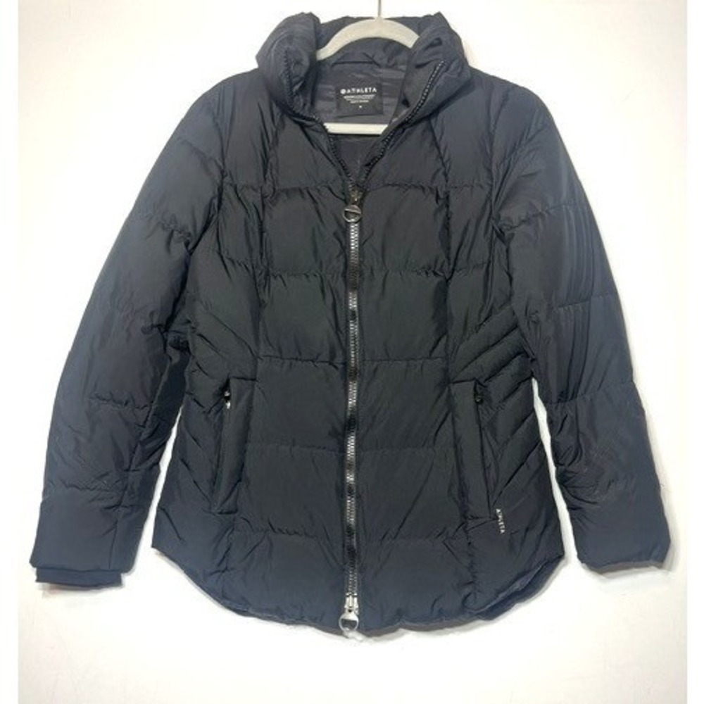 Athleta Women's Black Down Puffer‎ Full Zip Hooded Jacket Sz M